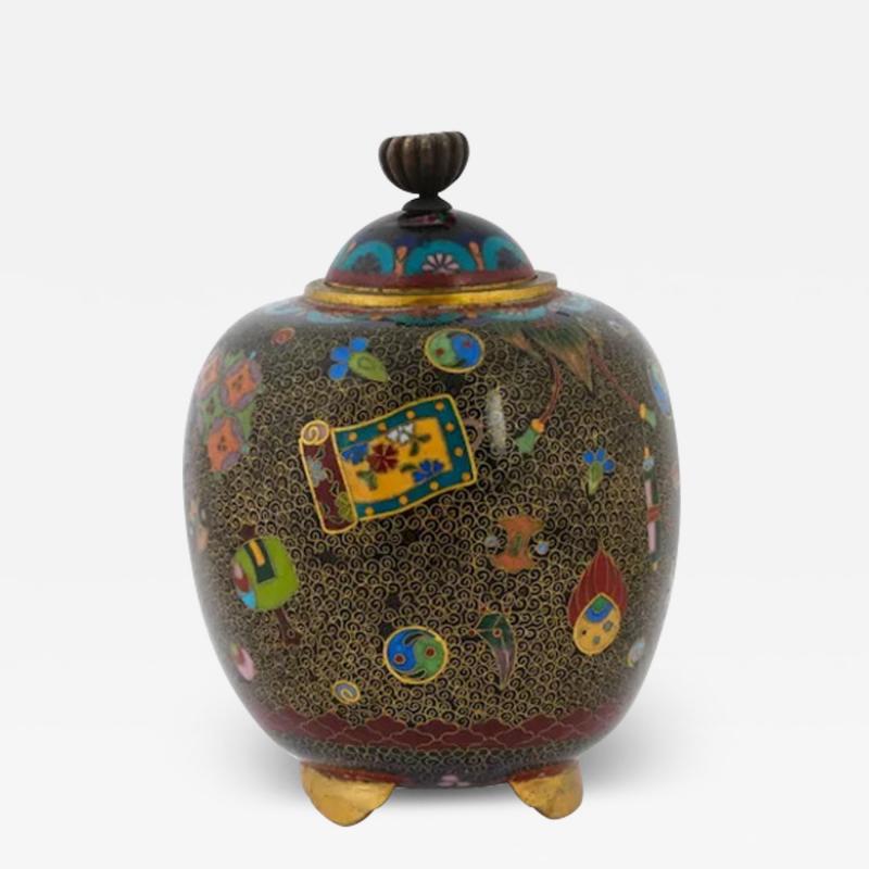 Antique Japanese Cloisonne Enamel Koro with TAKARA MONO SYMBOLS Precious Things