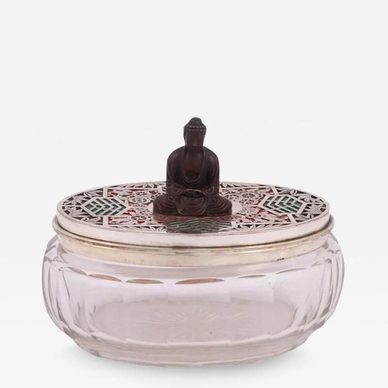 Antique Japanese Glass An Enamel Box With Buddha