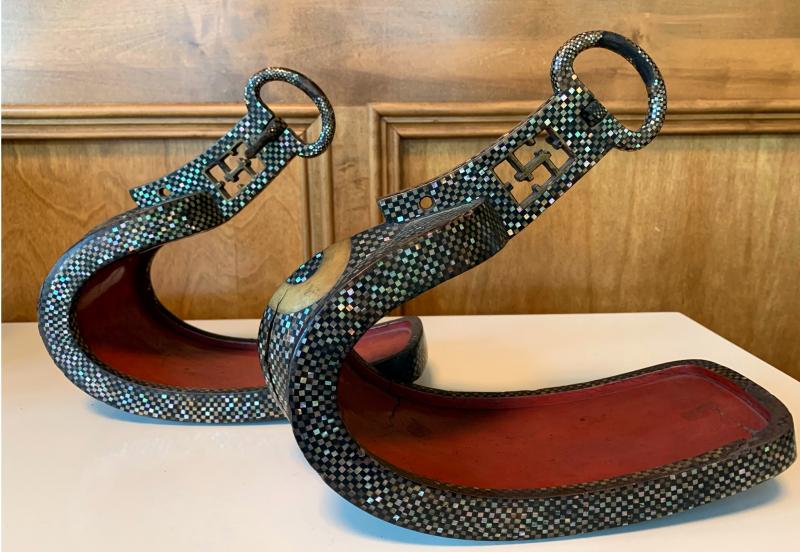 Antique Japanese Iron Stirrups with Abalone Shell Inlays