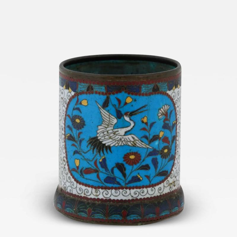 Antique Japanese Meiji Cloisonne Enamel Brush Pot