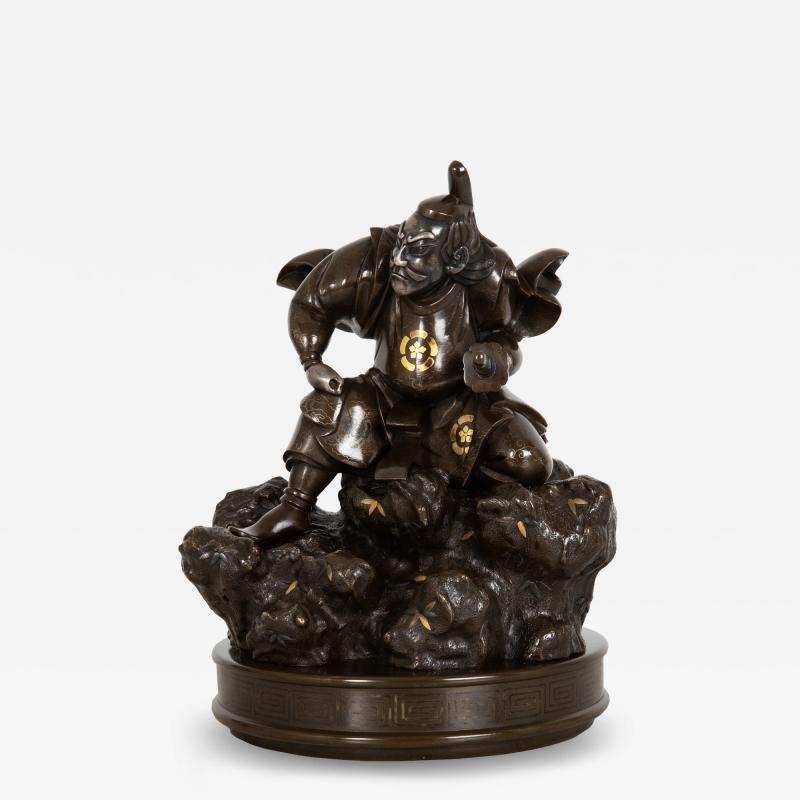 Antique Japanese Meiji Period Bronze Sculpture Okimono of Samurai Warrior