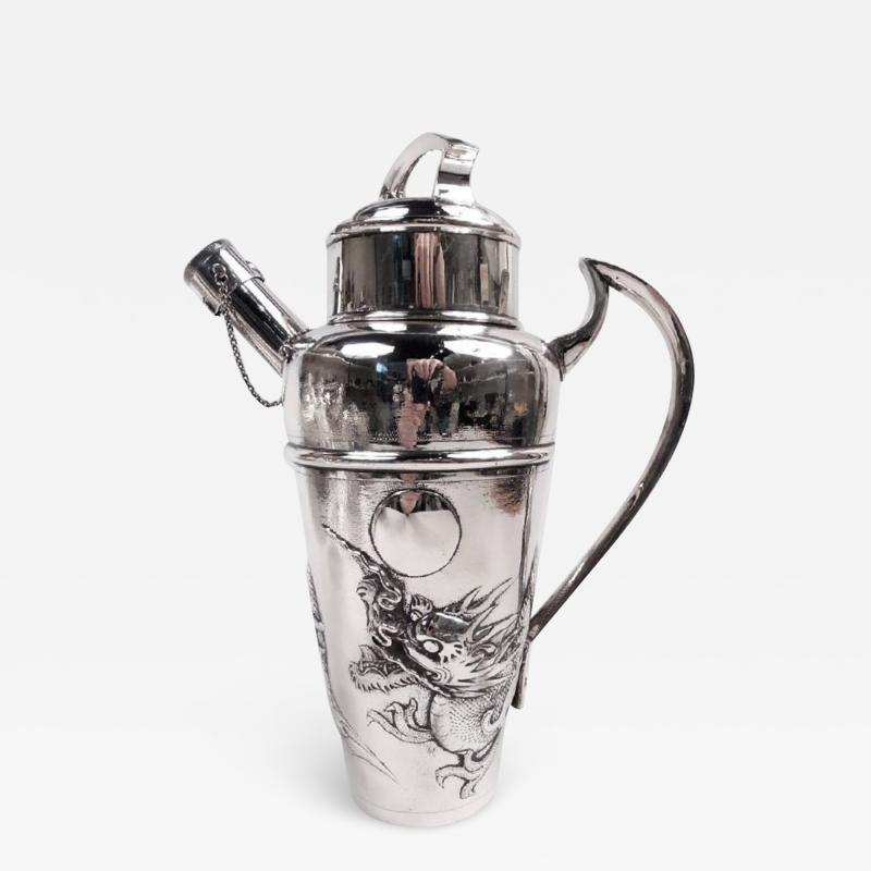 Antique Japanese Meiji Silver Firewater Dragon Cocktail Shaker
