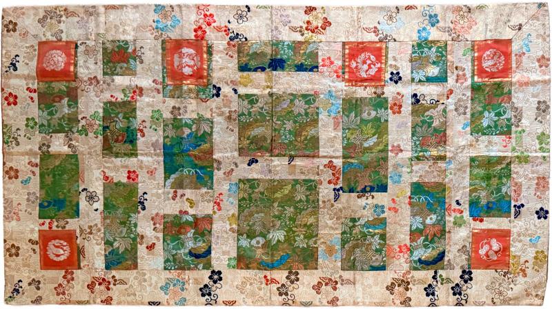 Antique Japanese Silk Kesa Monks Robe with Patchwork Meiji Era