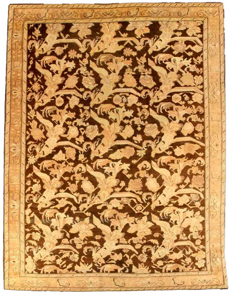 Antique Karabagh Botanic Brown Handmade Wool Carpet