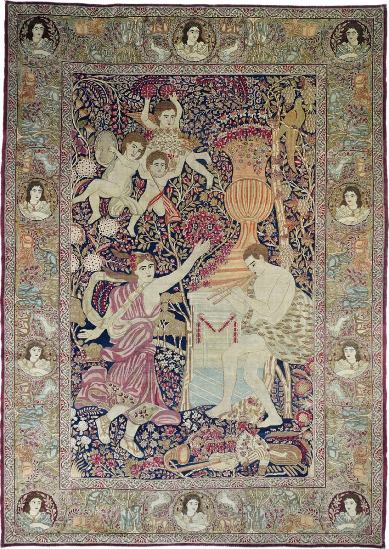 Antique Kerman Pictorial Rug 7 5 x 10 4 