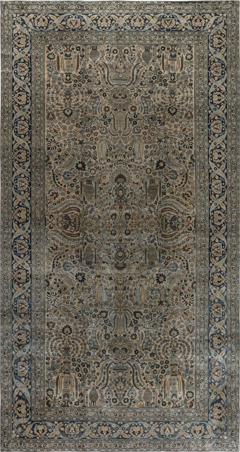 Antique Khorassan Botanic Design Handmade Wool Rug