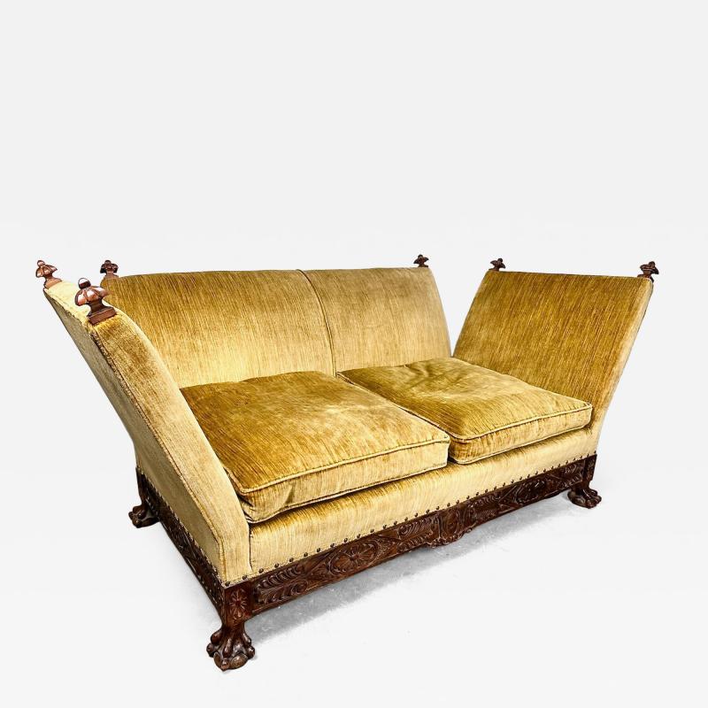 Antique Knole Style Sofa Hand Carved Walnut Silk Velvet c 1900 1920s