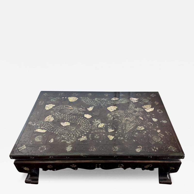 Antique Korean Lacquer Coffee Table with Elaborate Inlays