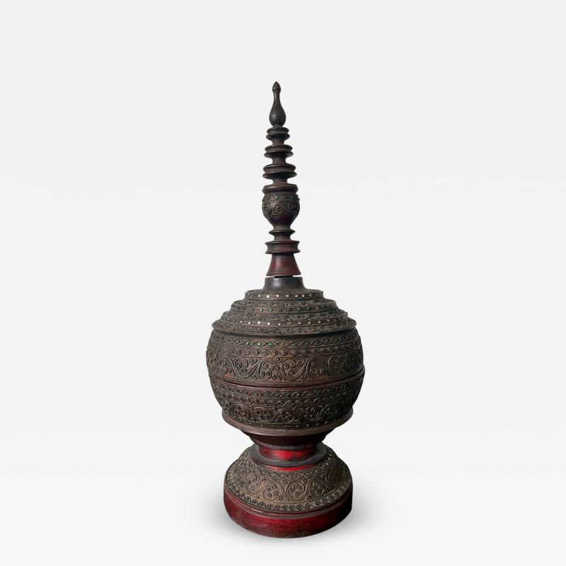 Antique Lacquered Wood Offering Vessel Thailand