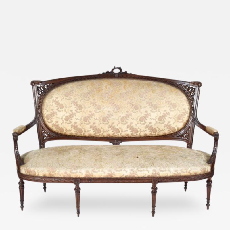 Antique Louis XIV Style D Shaped Walnut Sofa