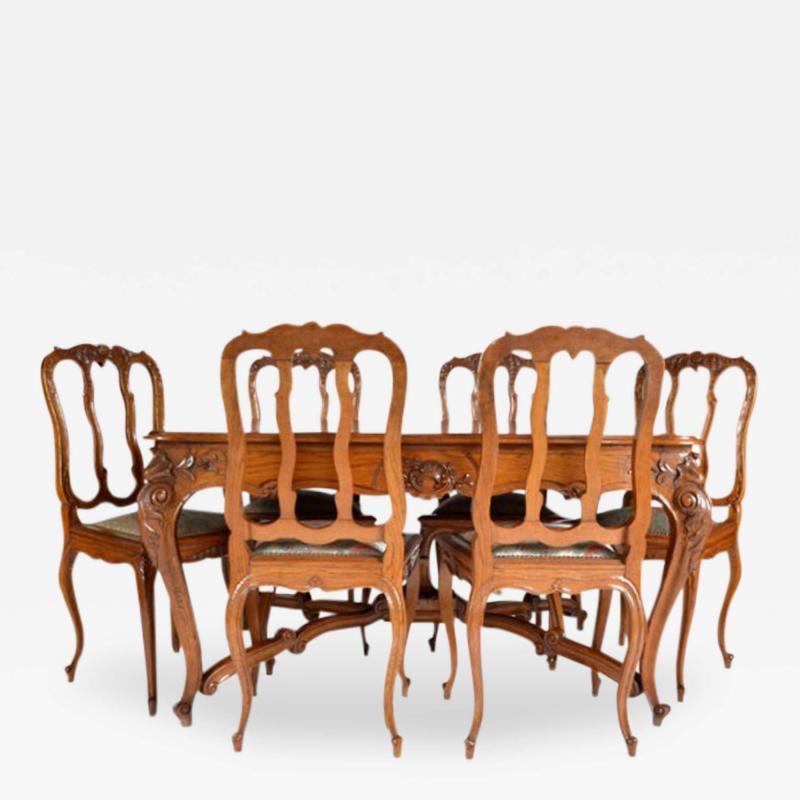Antique Louis XV Dining Table and Six Chairs