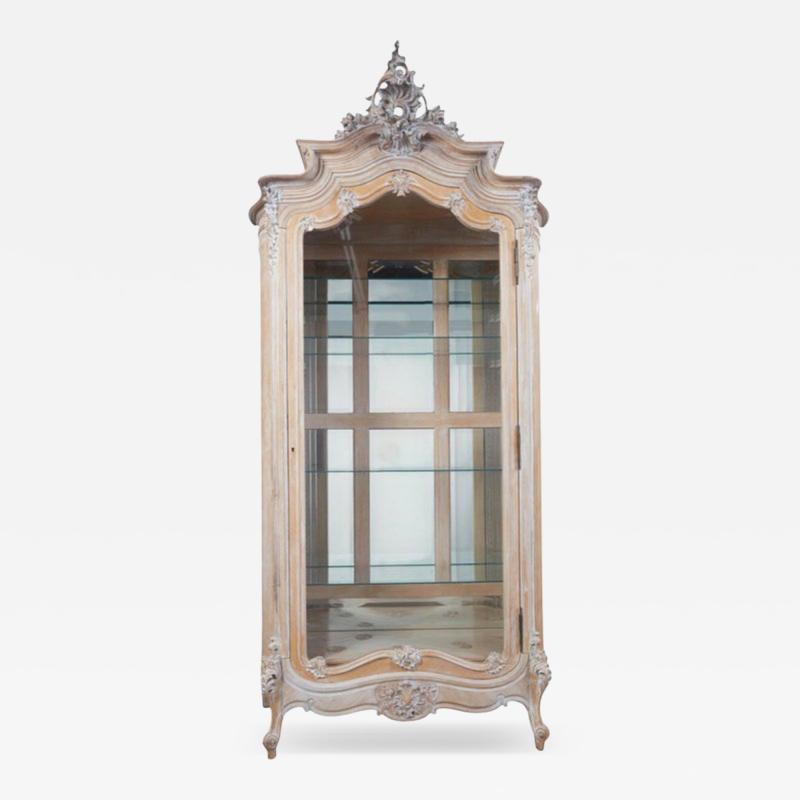 Antique Louis XV Style Limed Oak Vitrine Showcase Display Cabinet