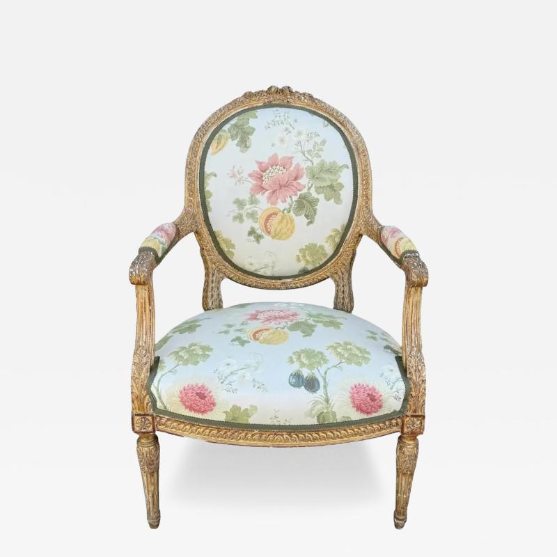 Antique Louis XVI Giltwood Fauteuil Arm Chair