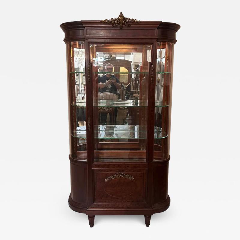 Antique Louis XVI Style Gilt Bronze Mahogany Vitrine Display Cabinet