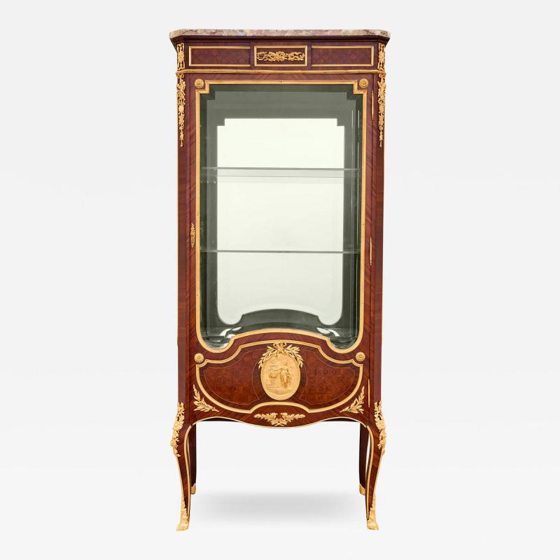 Antique Louis XVI style ormolu marble and parquetry vitrine