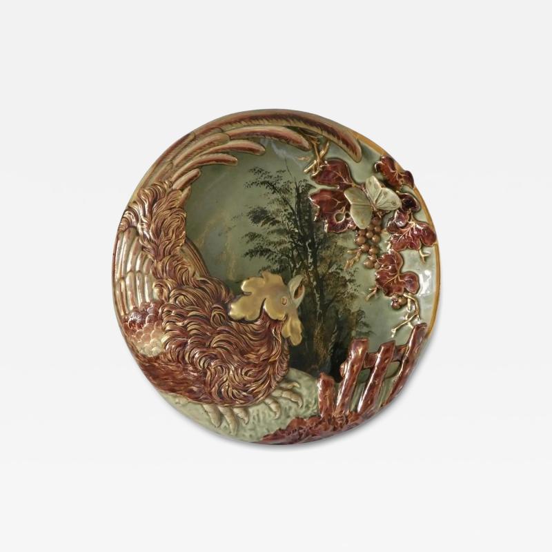 Antique Lun ville French Green Brown Gold Majolica Butterfly Wall Pocket Vase