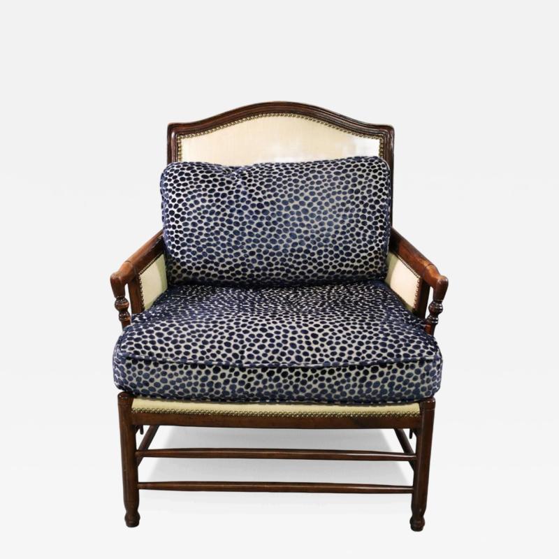 Antique Mahogany Club Chair W Clarence House Blue Cheetah Velvet