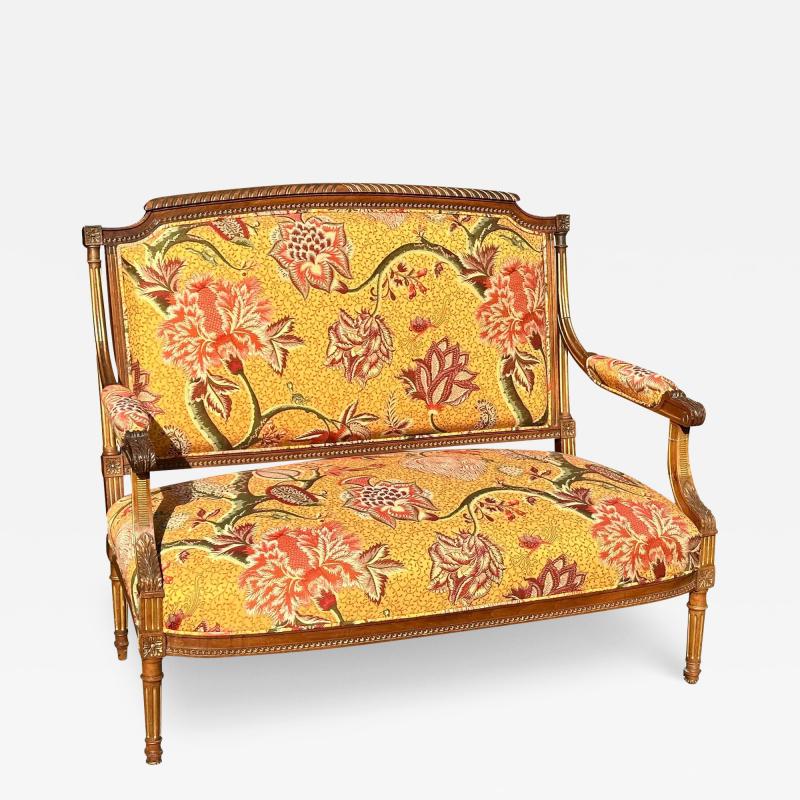 Antique Mahogany Louis XVI Sofa Settee W Schumacher Jacobean Fabric