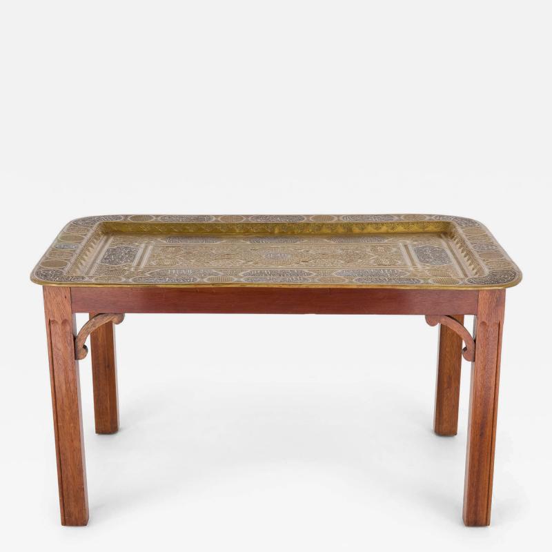 Antique Mamluk Revival Brass and Silver Inlaid Tray Table