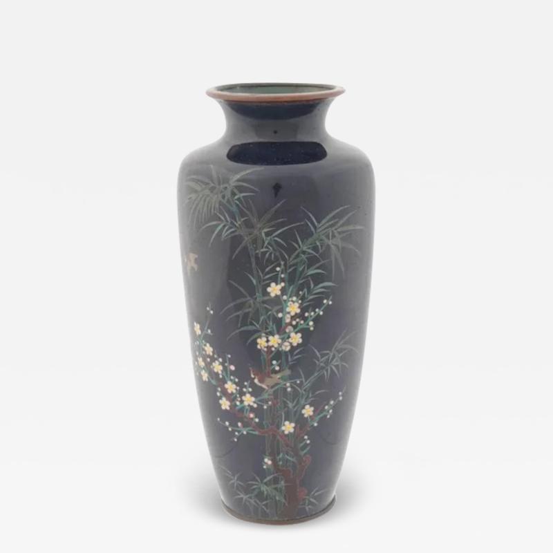 Antique Meiji Japanese Cloisonne Enamel Vase Bamboo and Birds