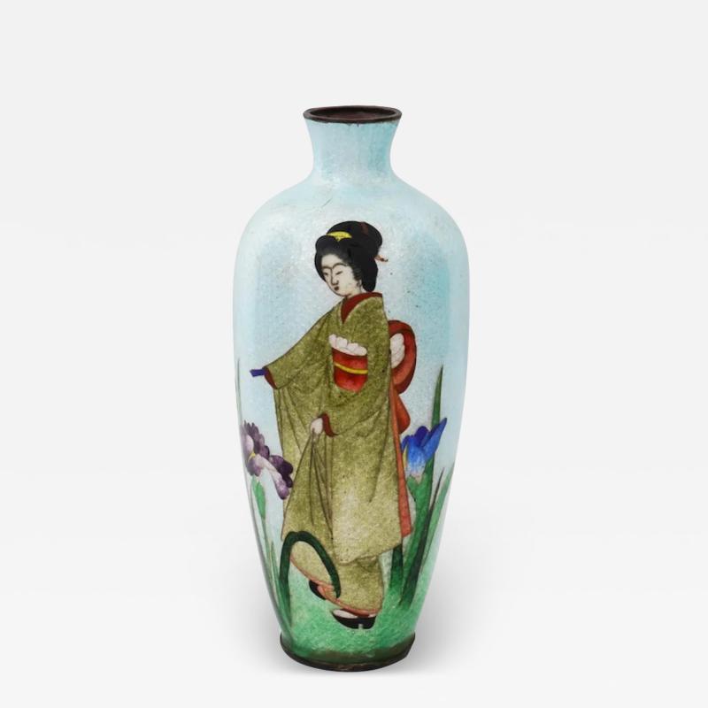 Antique Meiji Japanese Ginbari Cloisonne Enamel Geisha Vase