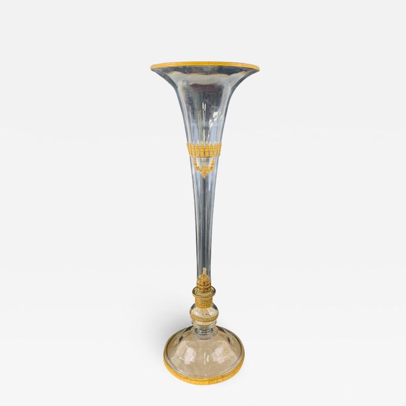 Antique Monumental Floriform Art Glass Glass Brass Mounted Vase