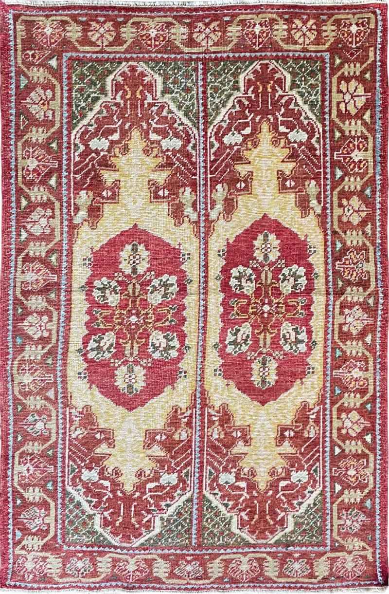 Antique Oushak Rug Double Prayer