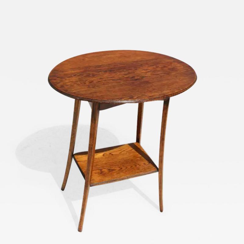 Antique Oval Top Oak Side Table w Shelf