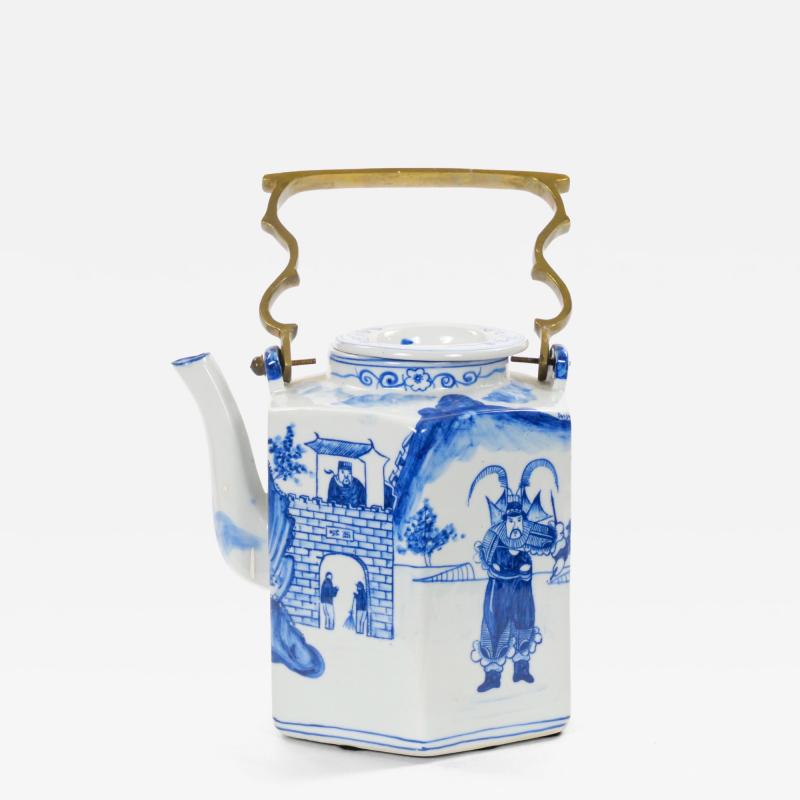 Antique Oversized Blue and White Chinoiserie Porcelain Tea or Coffee Pot