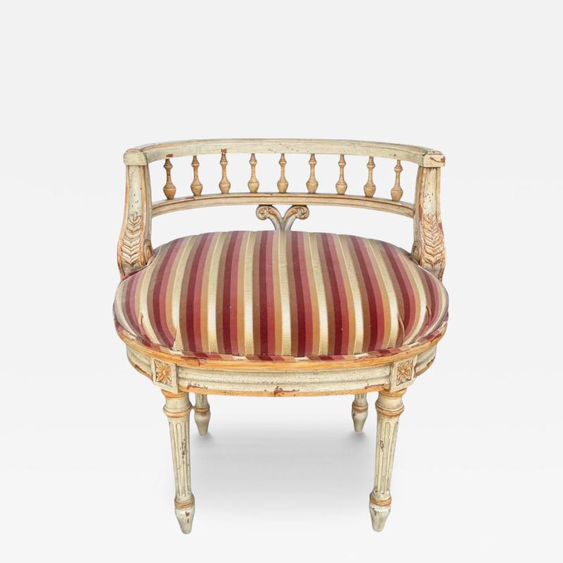 Antique Painted Louis XVI Style Vanity Stool W Nancy Corzine Silk Velvet