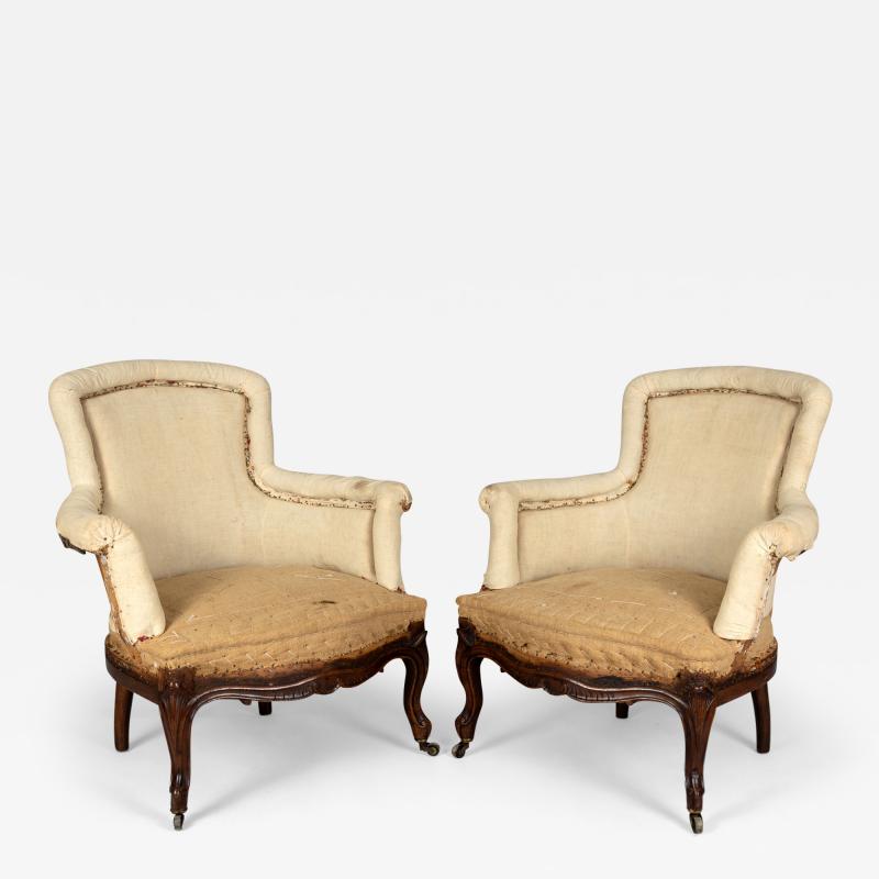 Antique Pair French Walnut Berg re Chairs