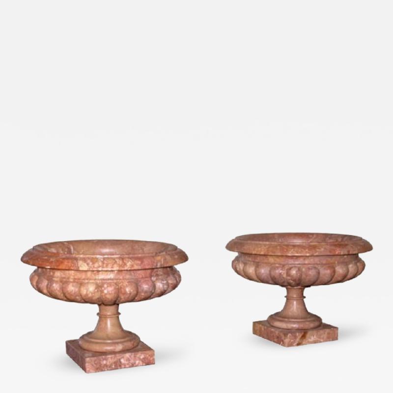 Antique Pair of Italian Breccia Corallina Marble Urns