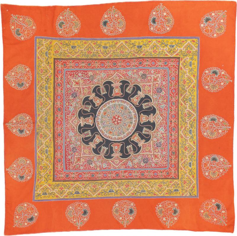 Antique Persian Embroidery Suzani Rashti Douzi Rug 5 x 5 