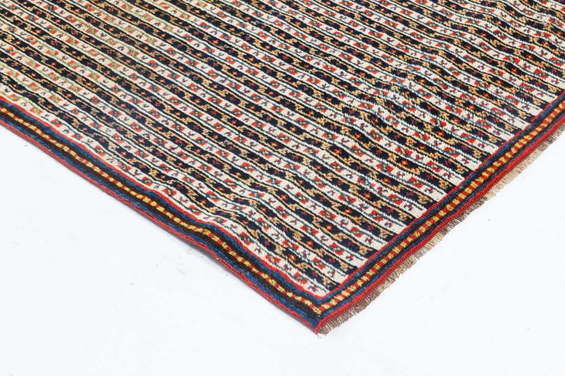 Antique Persian Feraghan Handmade Wool Runner in Beige Black Blue Red