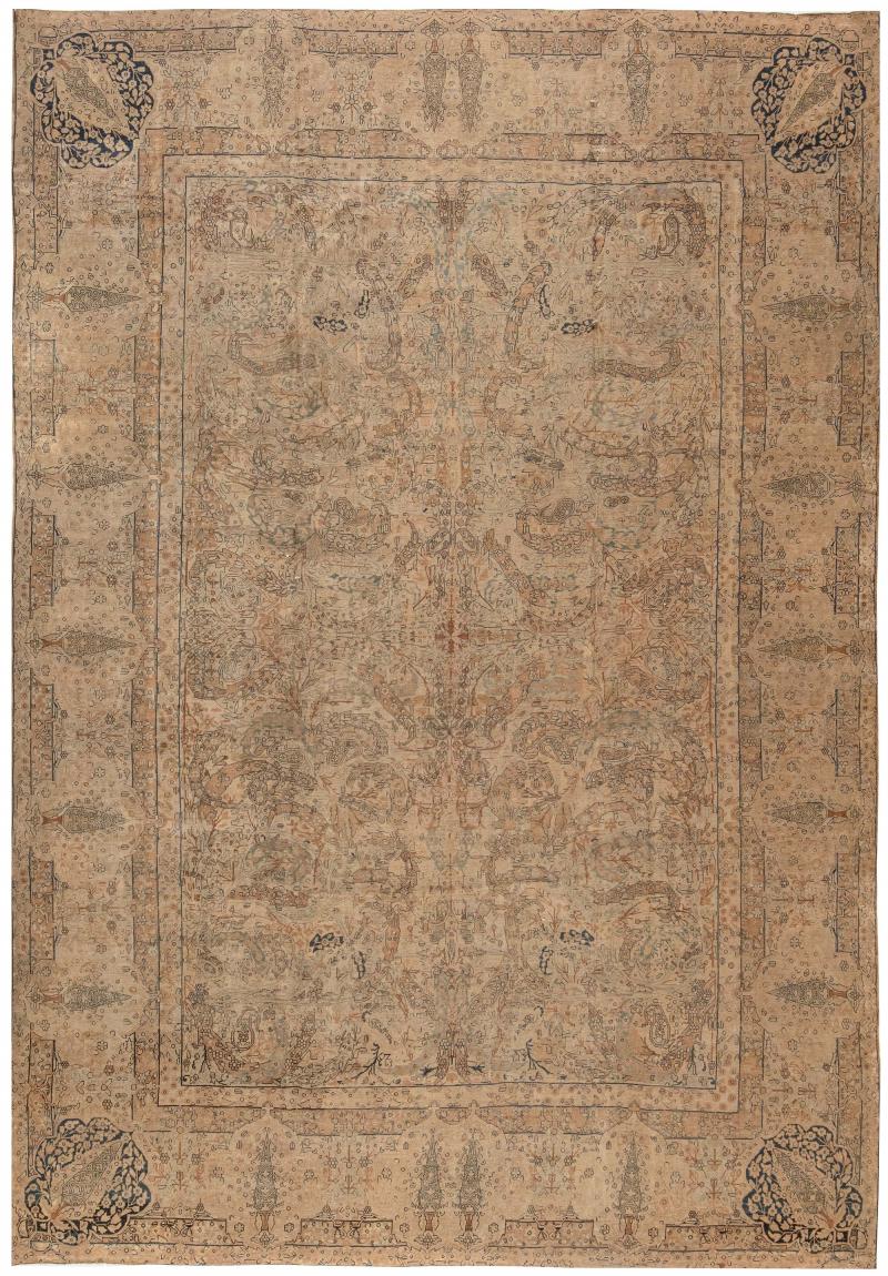 Antique Persian Kirman Animal Botanic Handmade Wool Rug