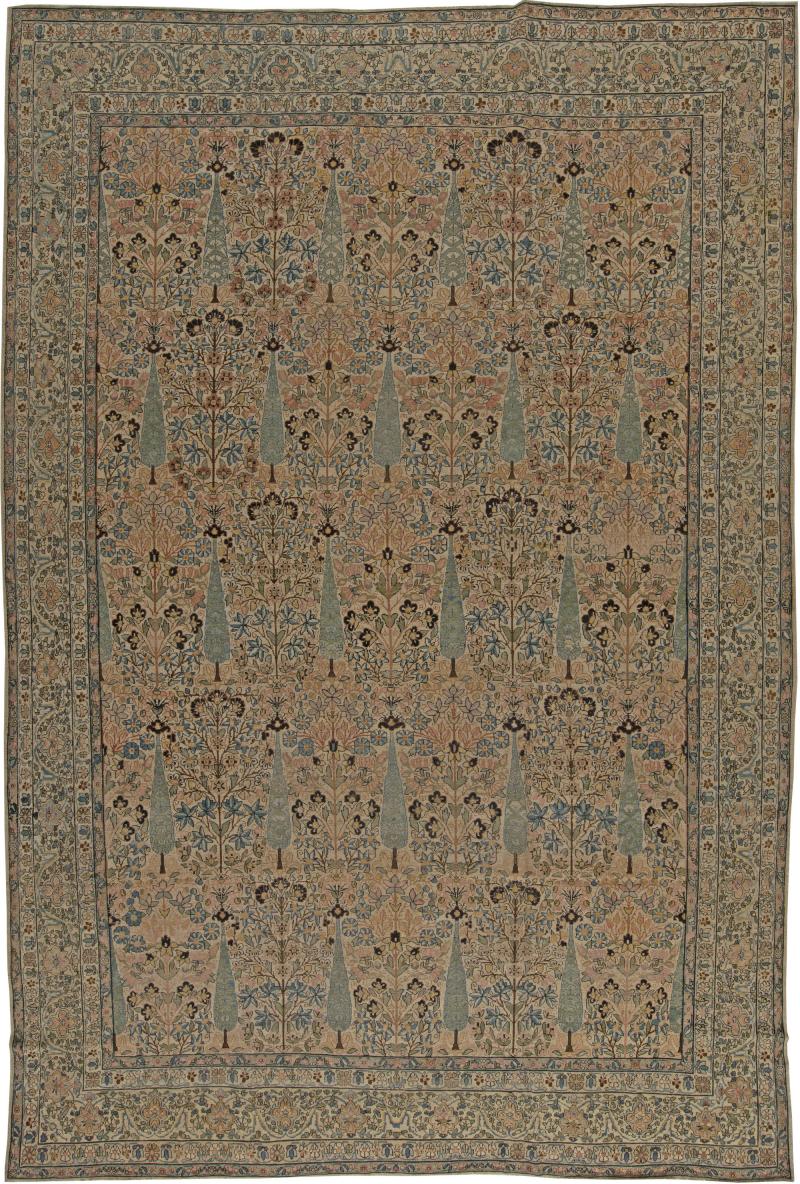 Antique Persian Kirman Beige Pastel Colors Handwoven Wool Carpet