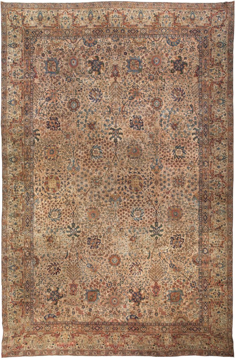 Antique Persian Kirman Botanic Handmade Wool Rug