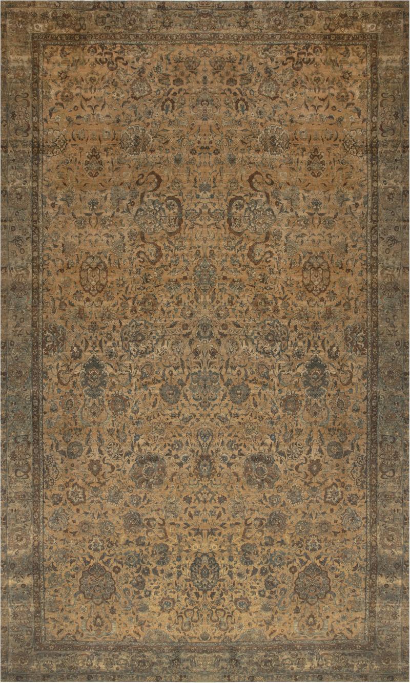 Antique Persian Kirman Botanic Handmade Wool Rug