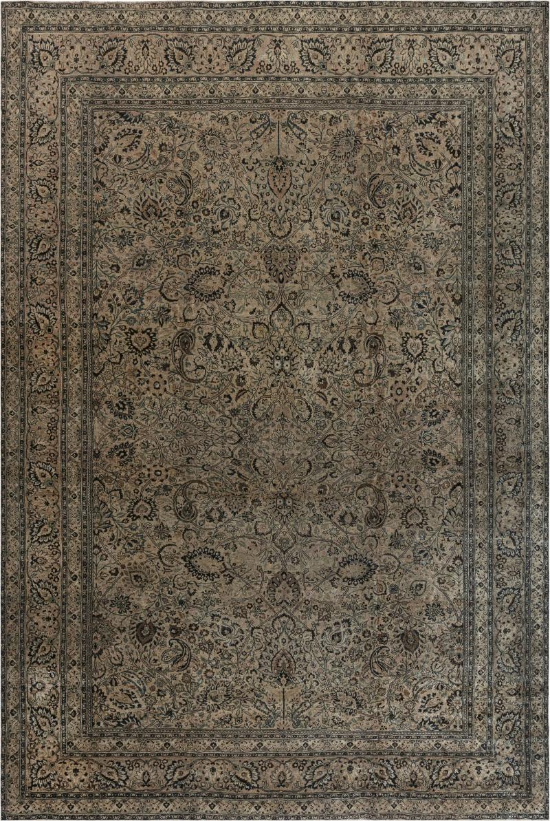Antique Persian Meshad Botanic Handmade Wool Rug
