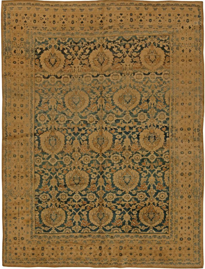 Antique Persian Meshad Botanic Handmade Wool Rug