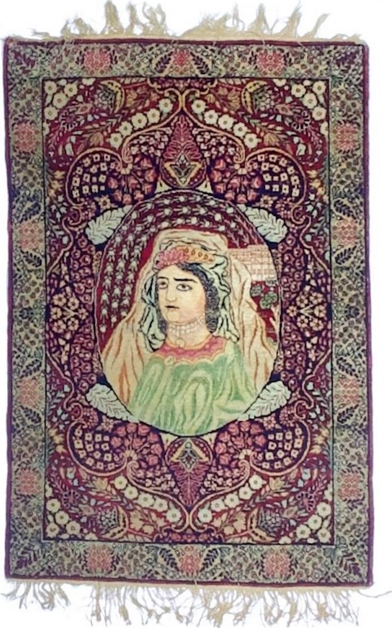 Antique Persian Pictorial Lavar Kerman Mat 20 x 30 