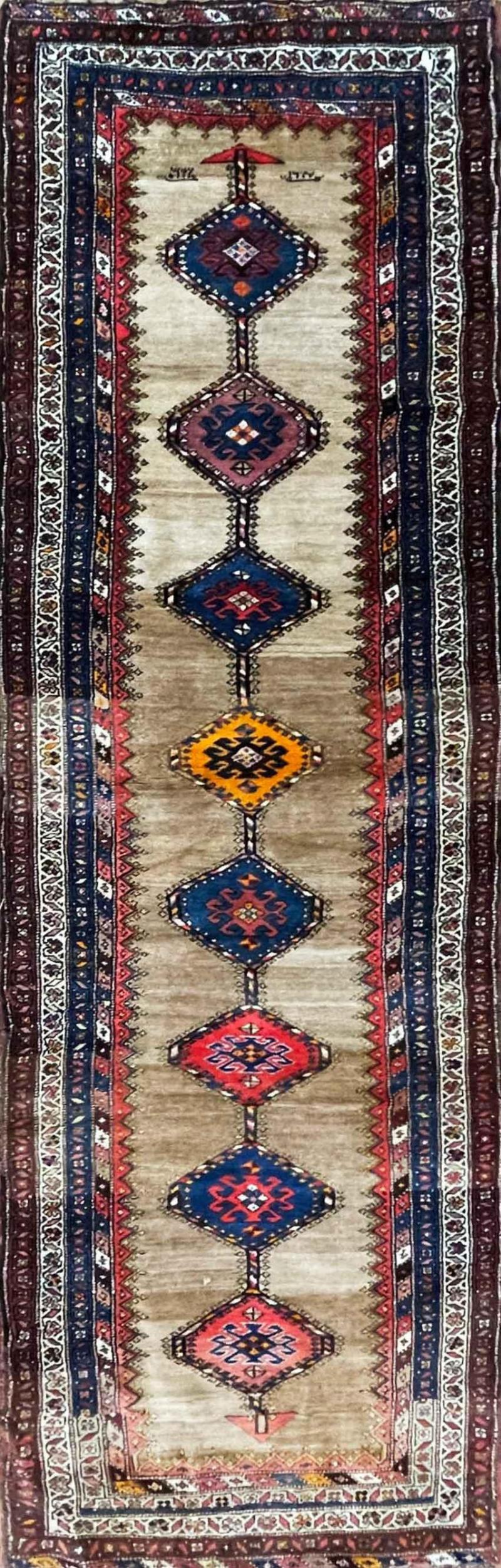 Antique Persian Serab Serapi Runner Camel Color C 1900s