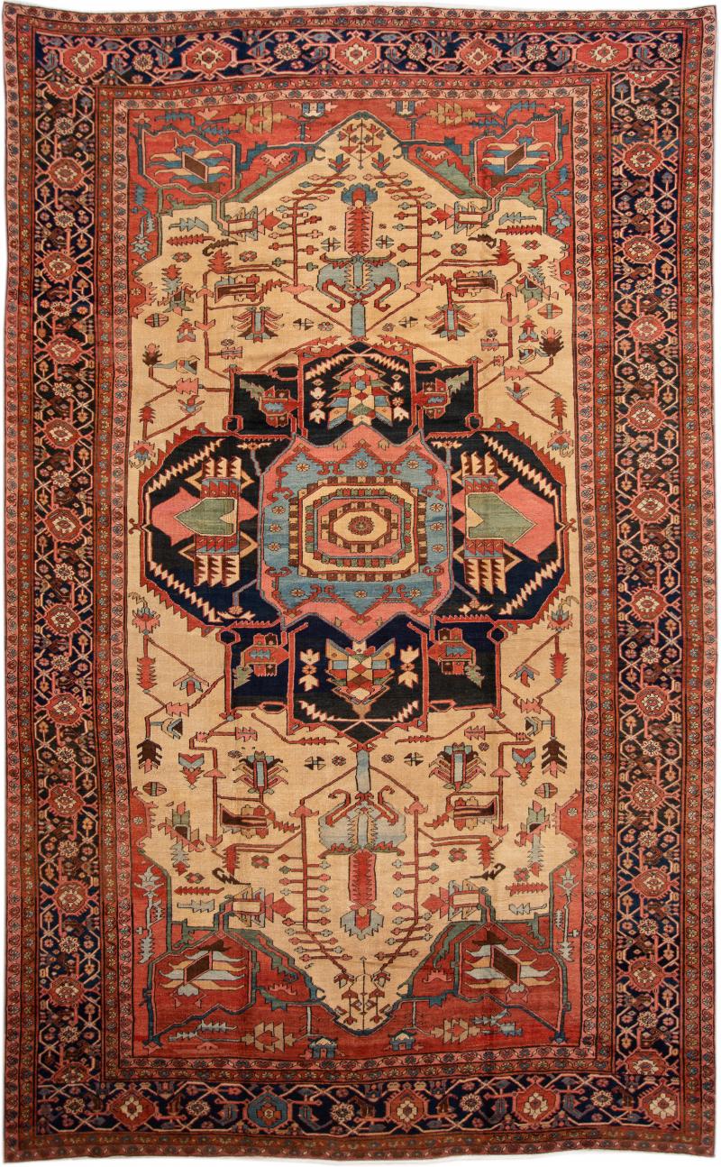 Antique Persian Serapi Handmade Colorful Wool Rug