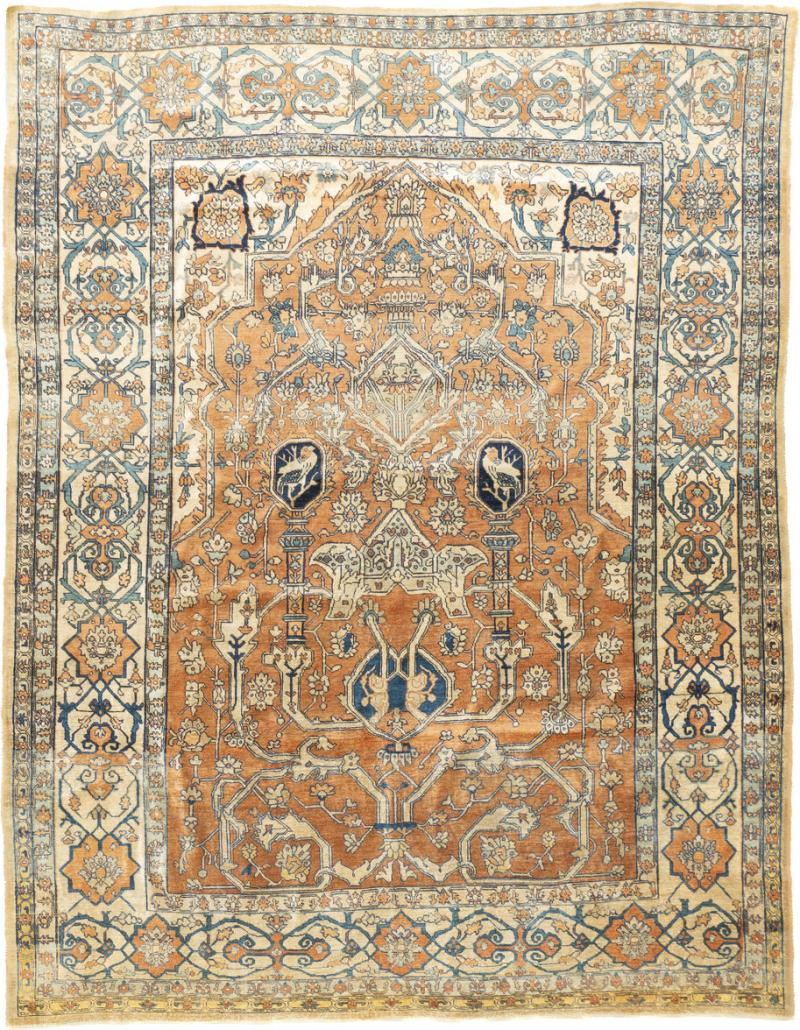 Antique Persian Silk Heriz Rug 4 6 x 5 10 