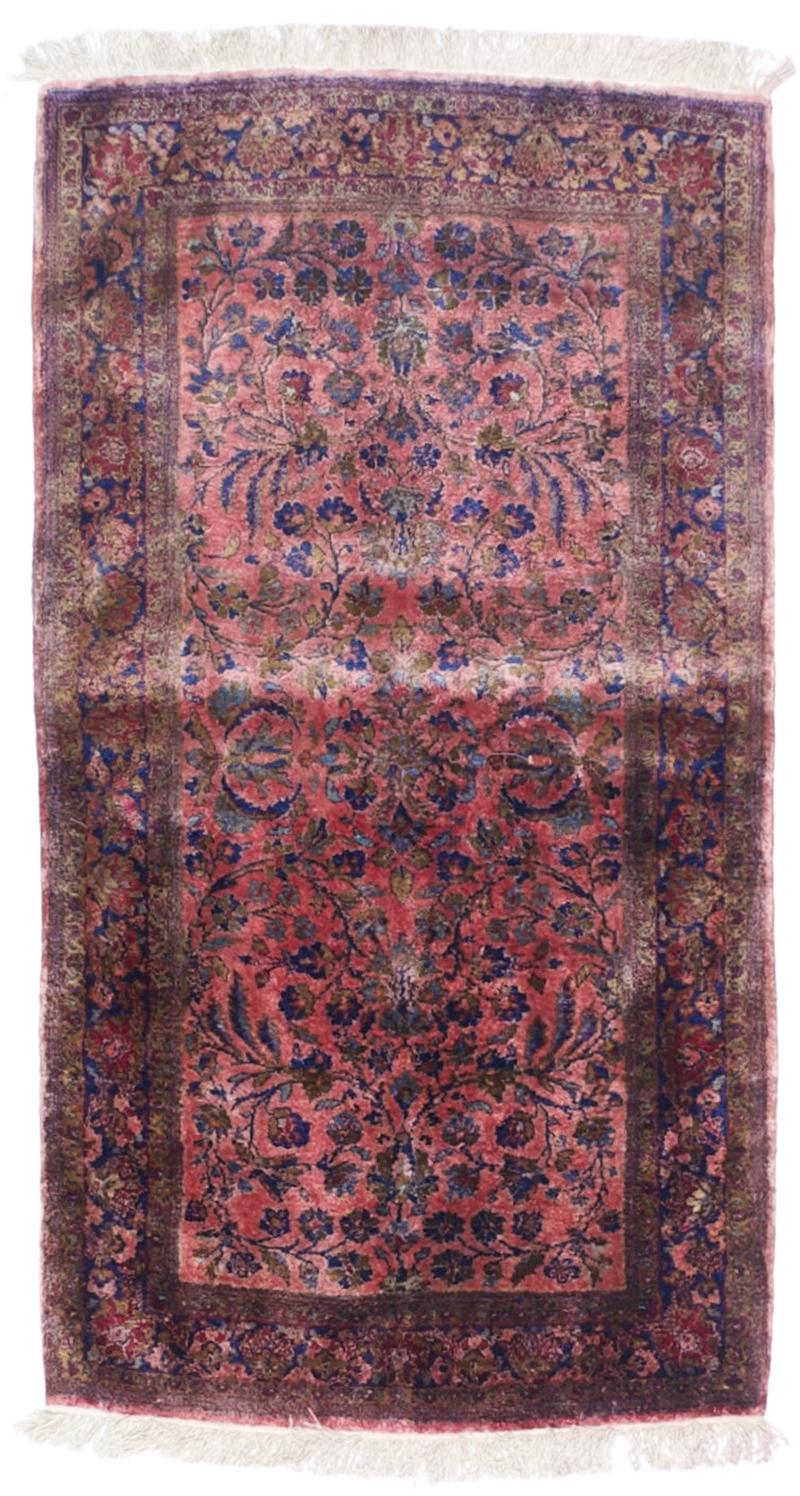 Antique Persian Silk Kashan Rug 20 x 35 
