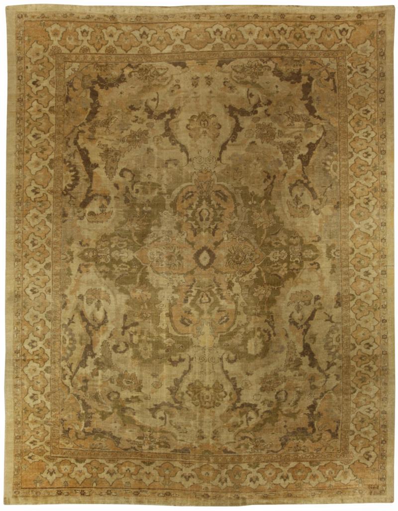 Antique Persian Sultanabad Beige and Brown Handwoven Wool Rug