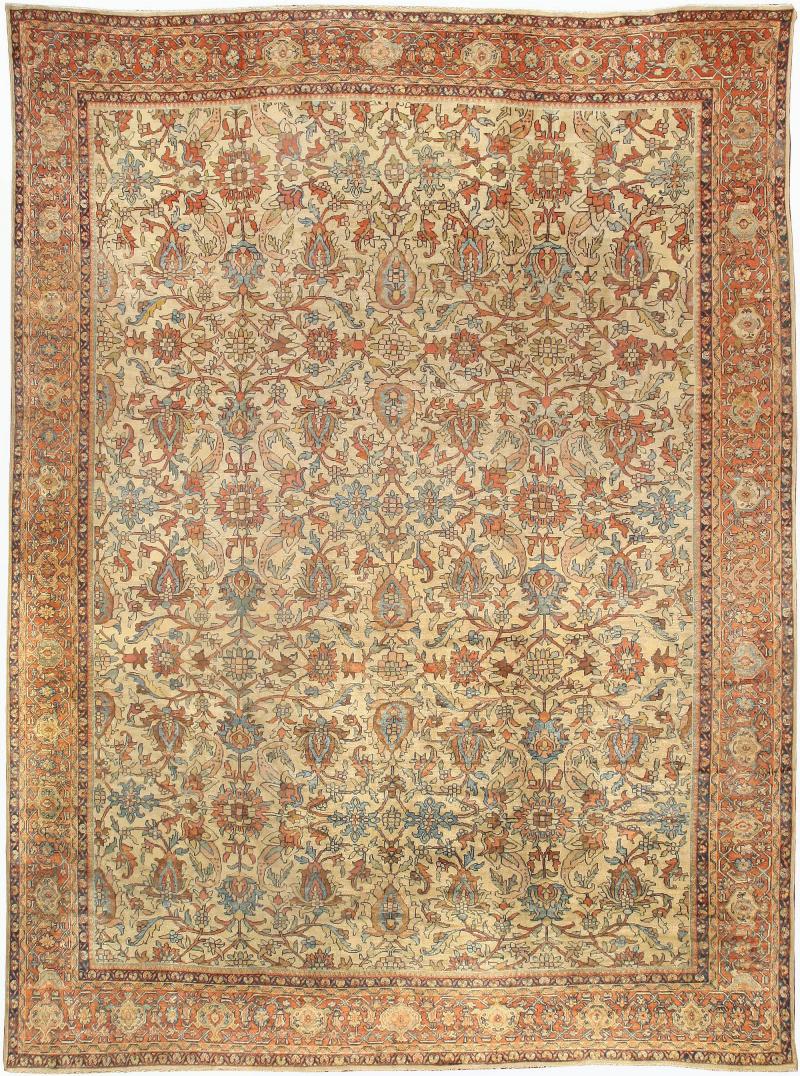 Antique Persian Sultanabad Botanic Handmade Wool Carpet