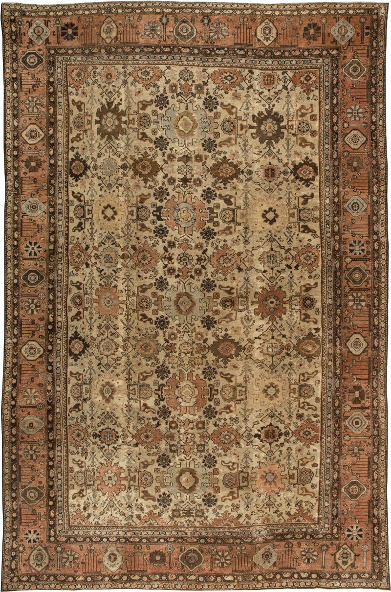 Antique Persian Sultanabad Botanic Handmade Wool Rug