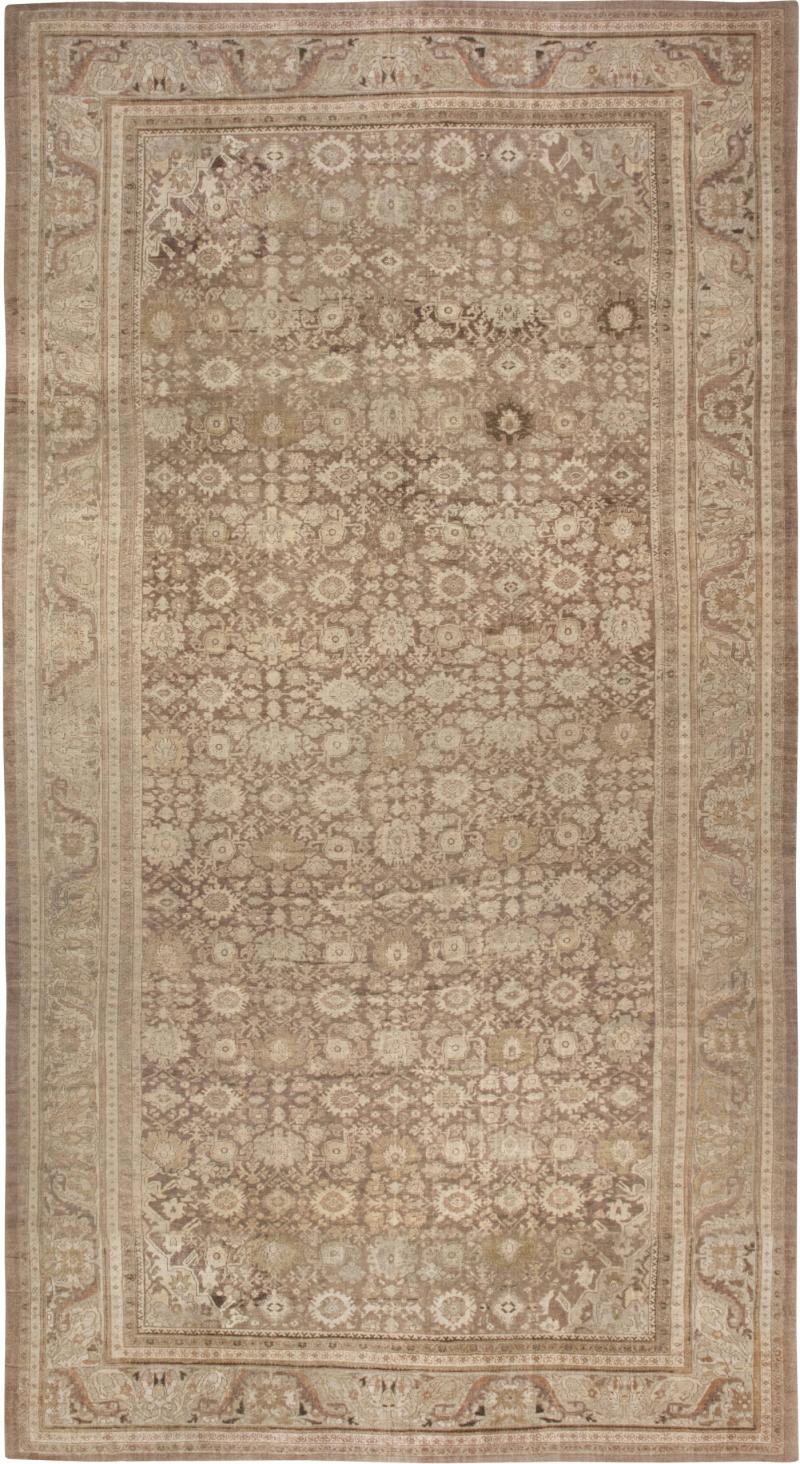 Antique Persian Sultanabad Brown Handmade Wool Rug