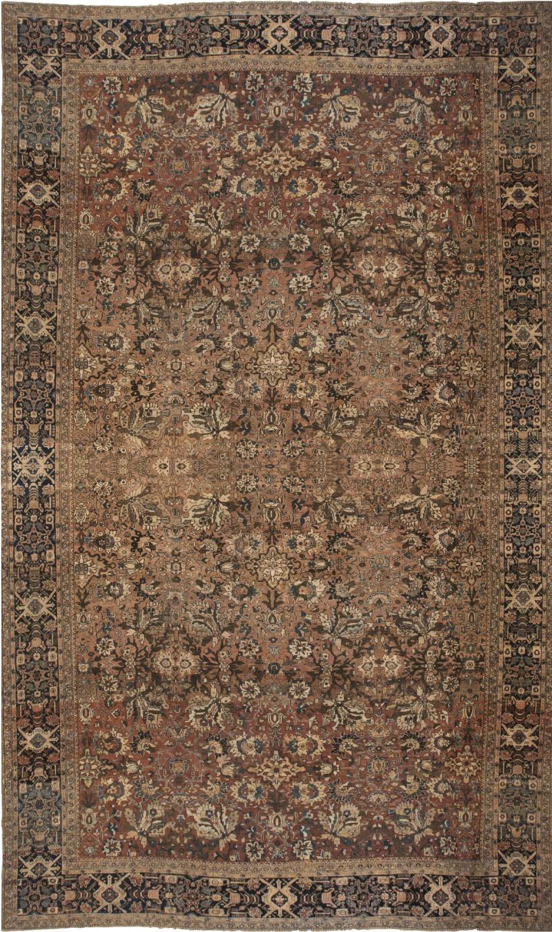 Antique Persian Sultanabad Brown Handwoven Wool Carpet